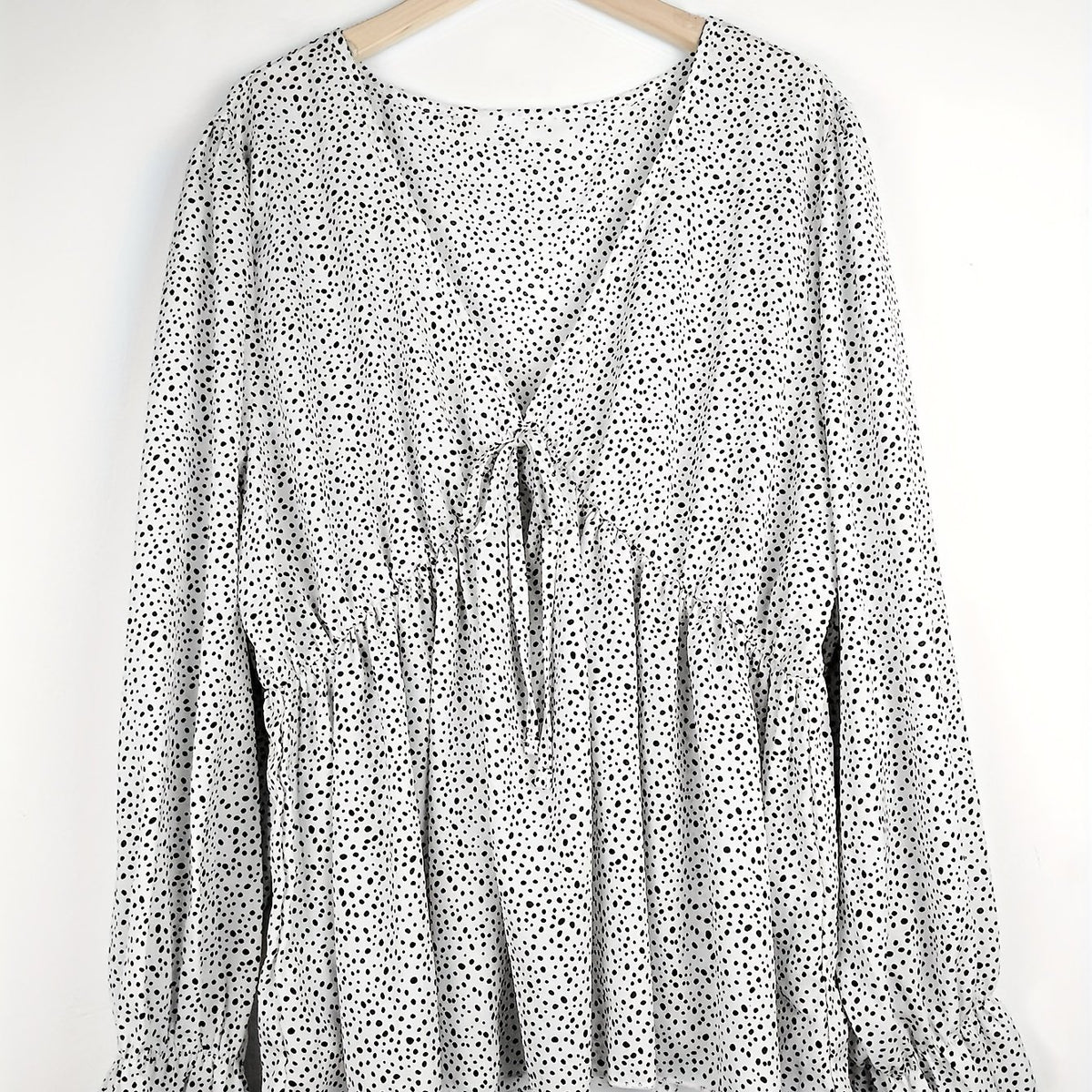  Dalmatian Print Flounce Sleeve Peplum Top