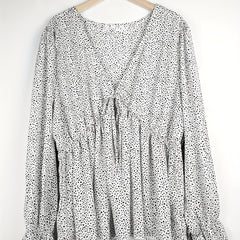  Dalmatian Print Flounce Sleeve Peplum Top