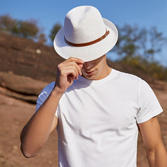 Men's Large Brim Sun Hat Straw Beach Hat Small Top Hat