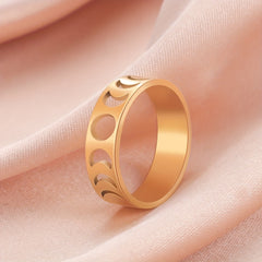 Men's Full Moon Crescent Stainless Steel Ring Birthday Wedding Jewelry Gift