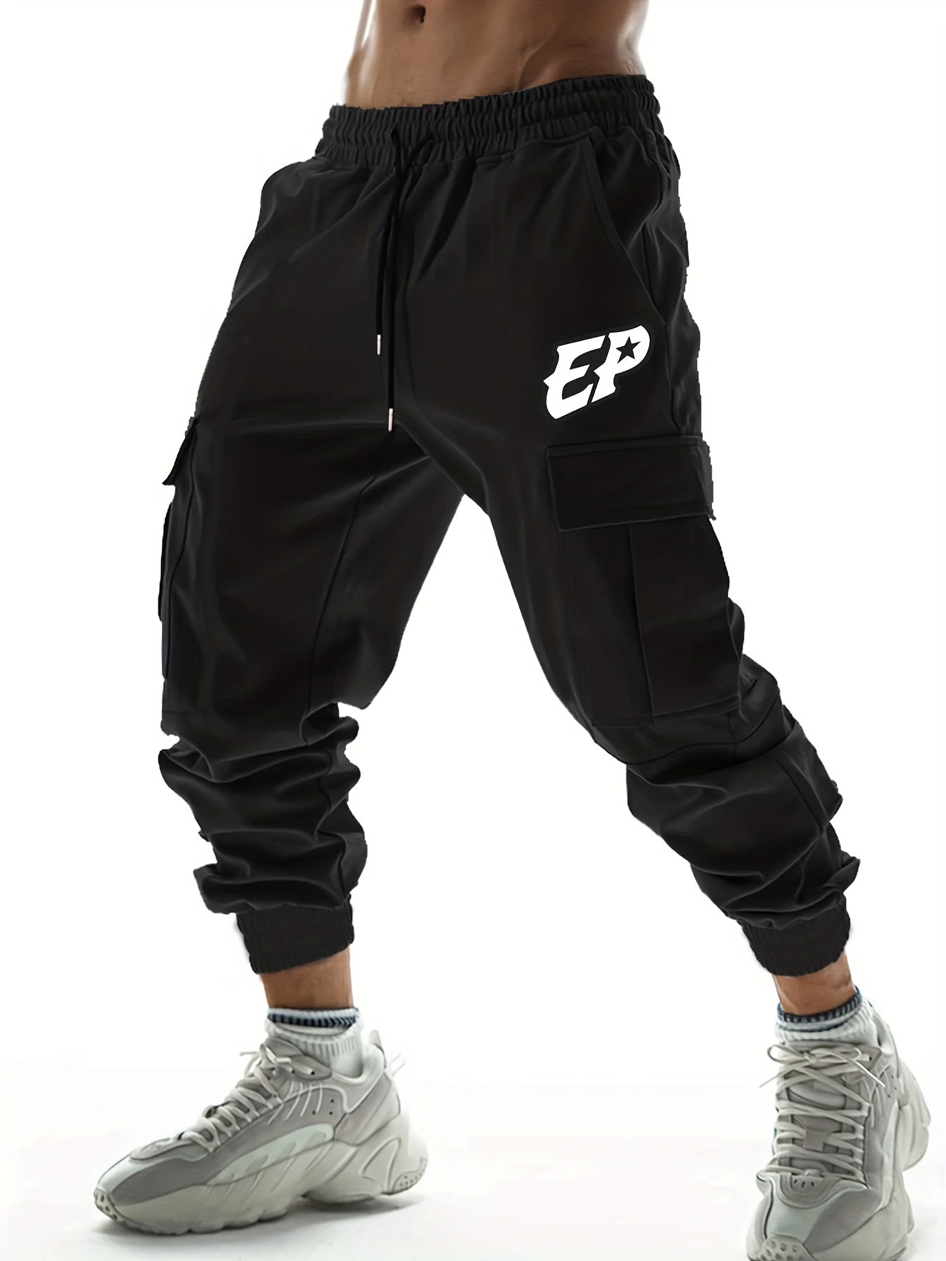 EP Letter Print Casual Cargo Pants Men's Joggers