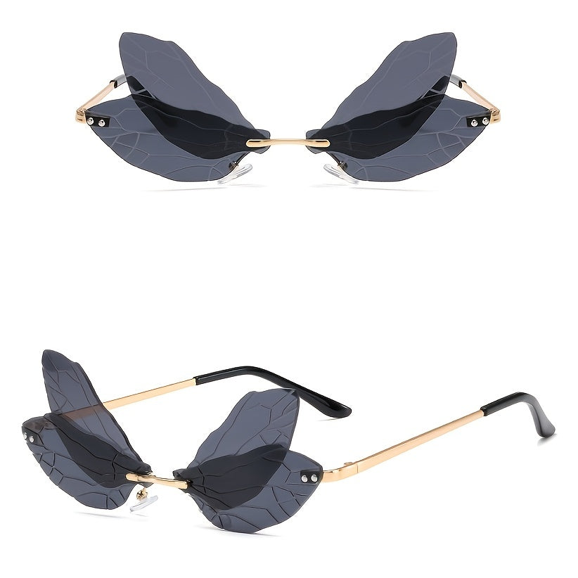Dragonfly Wing Sunglasses Rimless Irregular Party Eyewear For Women Unisex