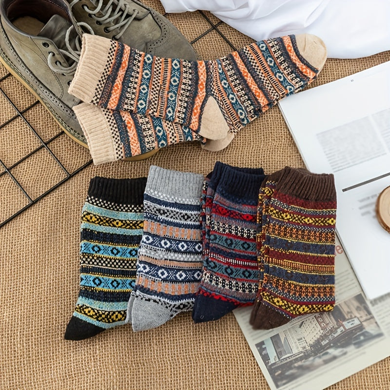 5 Pairs Geometric Pattern Colorblock Mid Tube Socks Women's Stockings