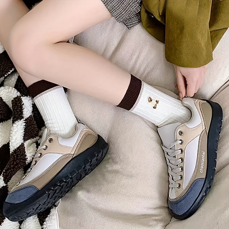 5 Pairs Striped & Bear Print Socks Mid Tube Women's Stockings