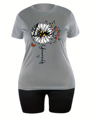  Butterfly & Letter Daisy Print Tee & Shorts Set