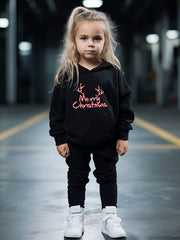 Girls Boys 2pcs Christmas Hooded Pullover Pants Set for Sports Spring Fall