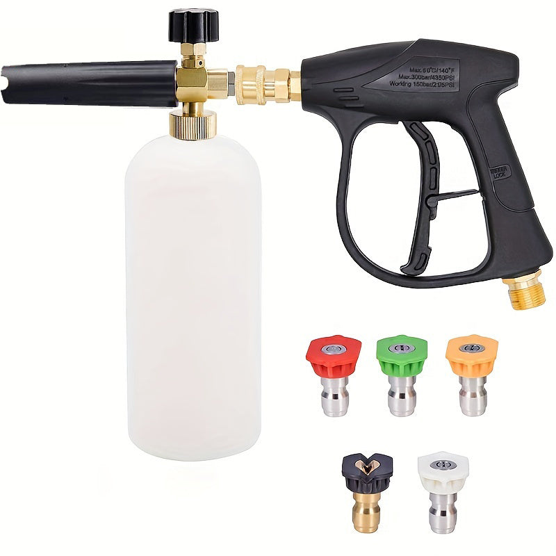 Pressure Washer Gun Snow Foam Lance 3000 PSI Max with 5 Nozzle Tips 1L Foam Jug