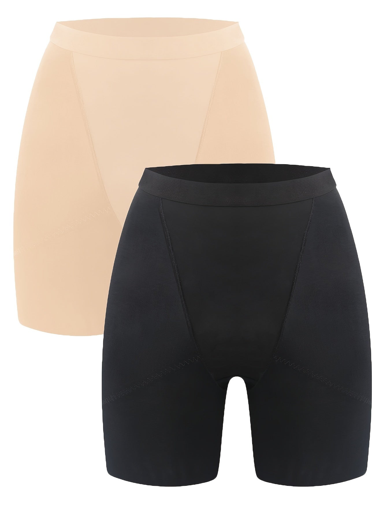 2 Pack Plus Size Sporty Panties Set Women's Plus Solid Tummy Control