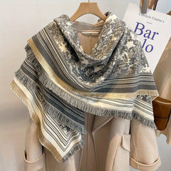 Reversible Tassel Shawl Warm Scarf Cashmere Thick Wrap for Women
