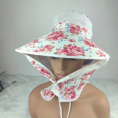Flower Print Visor Wide Brim Sunscreen Ponytail Travel Beach Cap