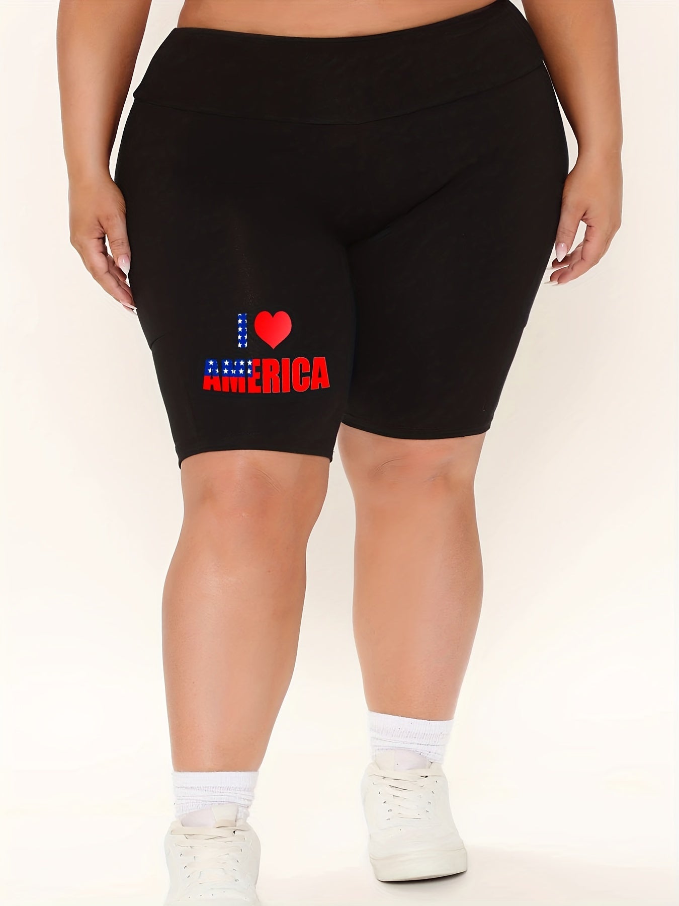  Flag Print High Rise Biker Shorts