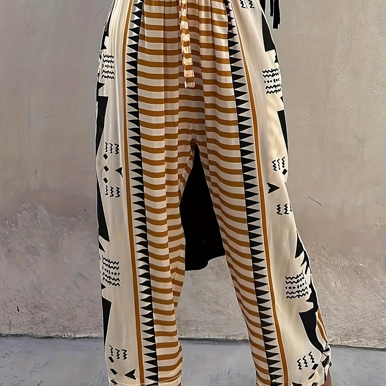  Colorblock Geo Print Wide Leg Trousers