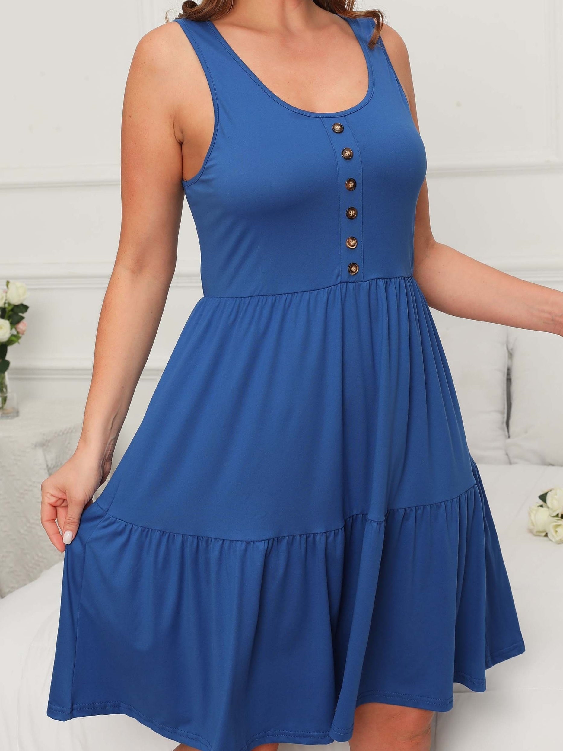 Women's Solid Ruffle Lounge Dress Sleeveless Home Dress