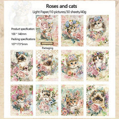 Whimsical Garden Cat Collage Kit - 30 Sheets