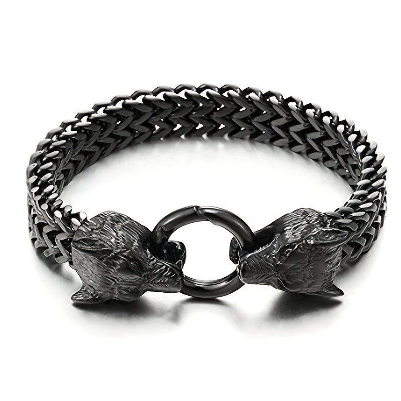 Men's Stainless Steel Wolf Head Bracelet Vintage Personality Viking