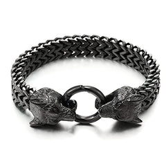 Men's Stainless Steel Wolf Head Bracelet Vintage Personality Viking