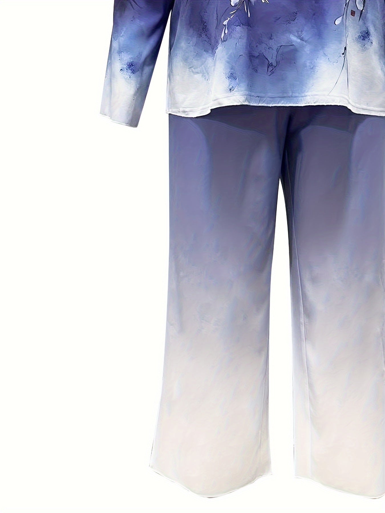  Ombre & Floral Print Long Sleeve Top & Pants Set