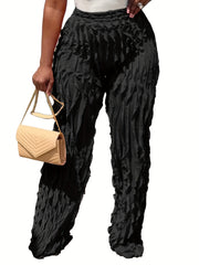  Casual Pants Women's Plus Solid Ruffle Trim Elastic High Rise Trousers