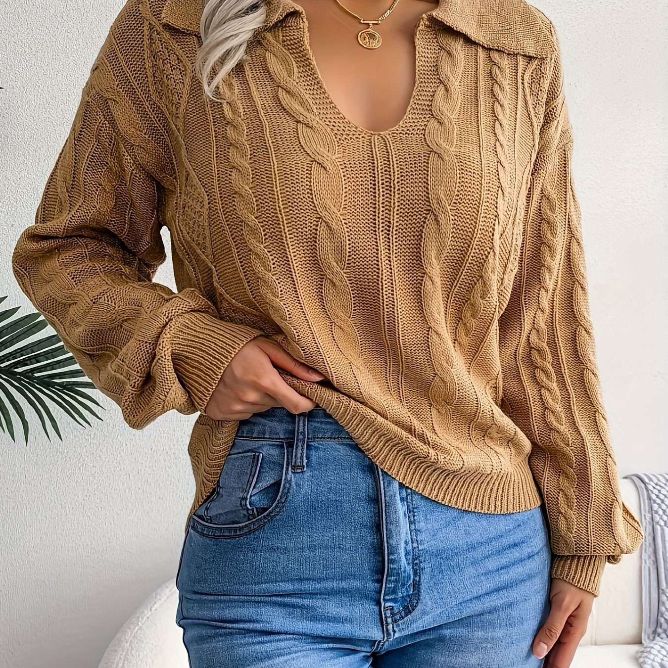  Cable Long Sleeve Pullover Jumper