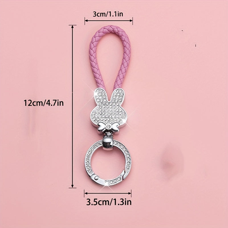 Rhinestone Keychain Car Metal Keychain Leather Bracelet Wristlet