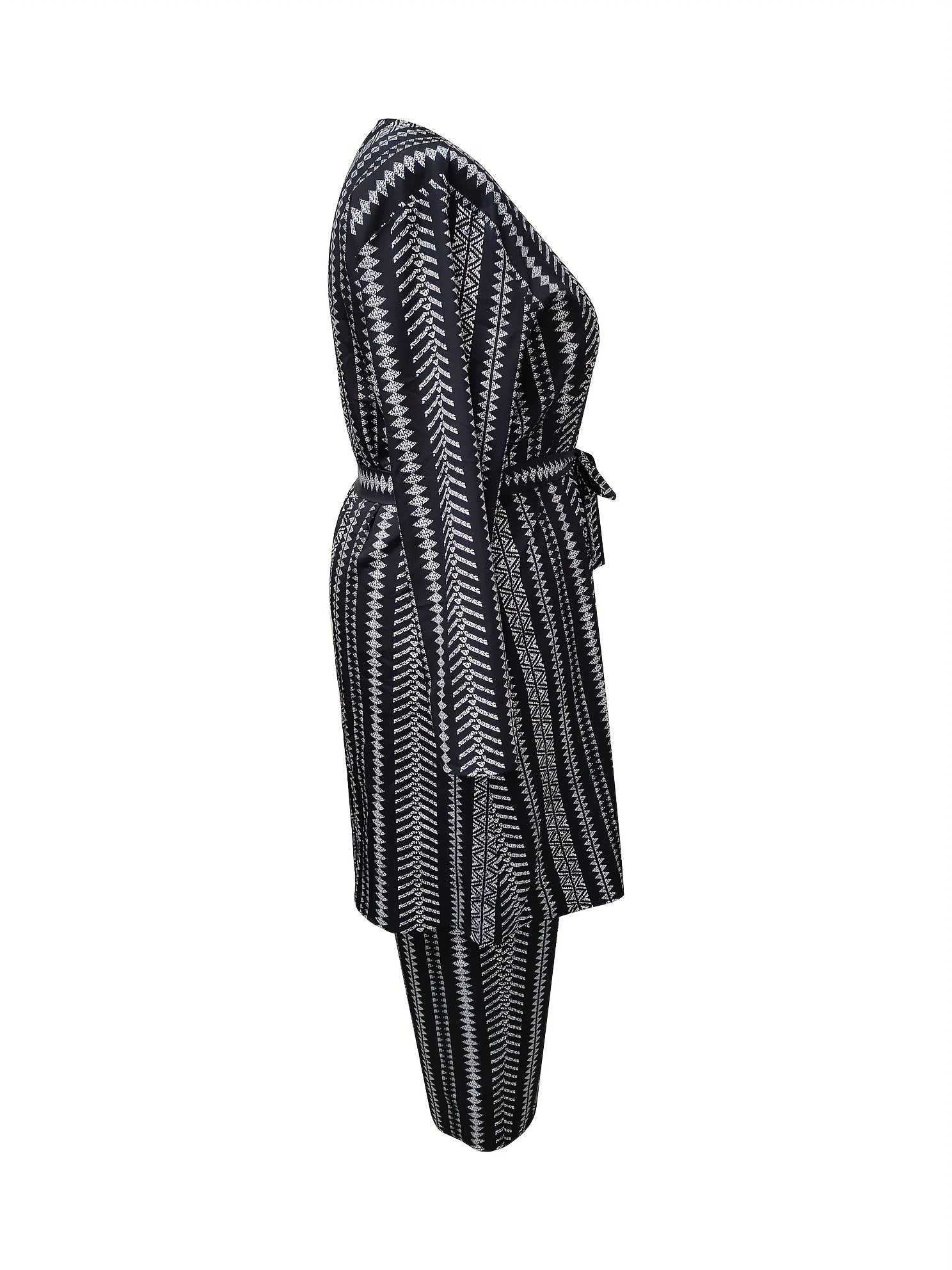  Geo Striped Long Sleeve Coat & Pants Outfits 2 Piece Set