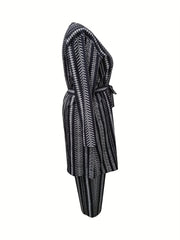  Geo Striped Long Sleeve Coat & Pants Outfits 2 Piece Set