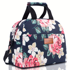 Insulated Flower Print Bag with Adjustable Shoulder Strap