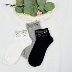 5 Pairs Rhinestone Crew Socks - Women's Stockings