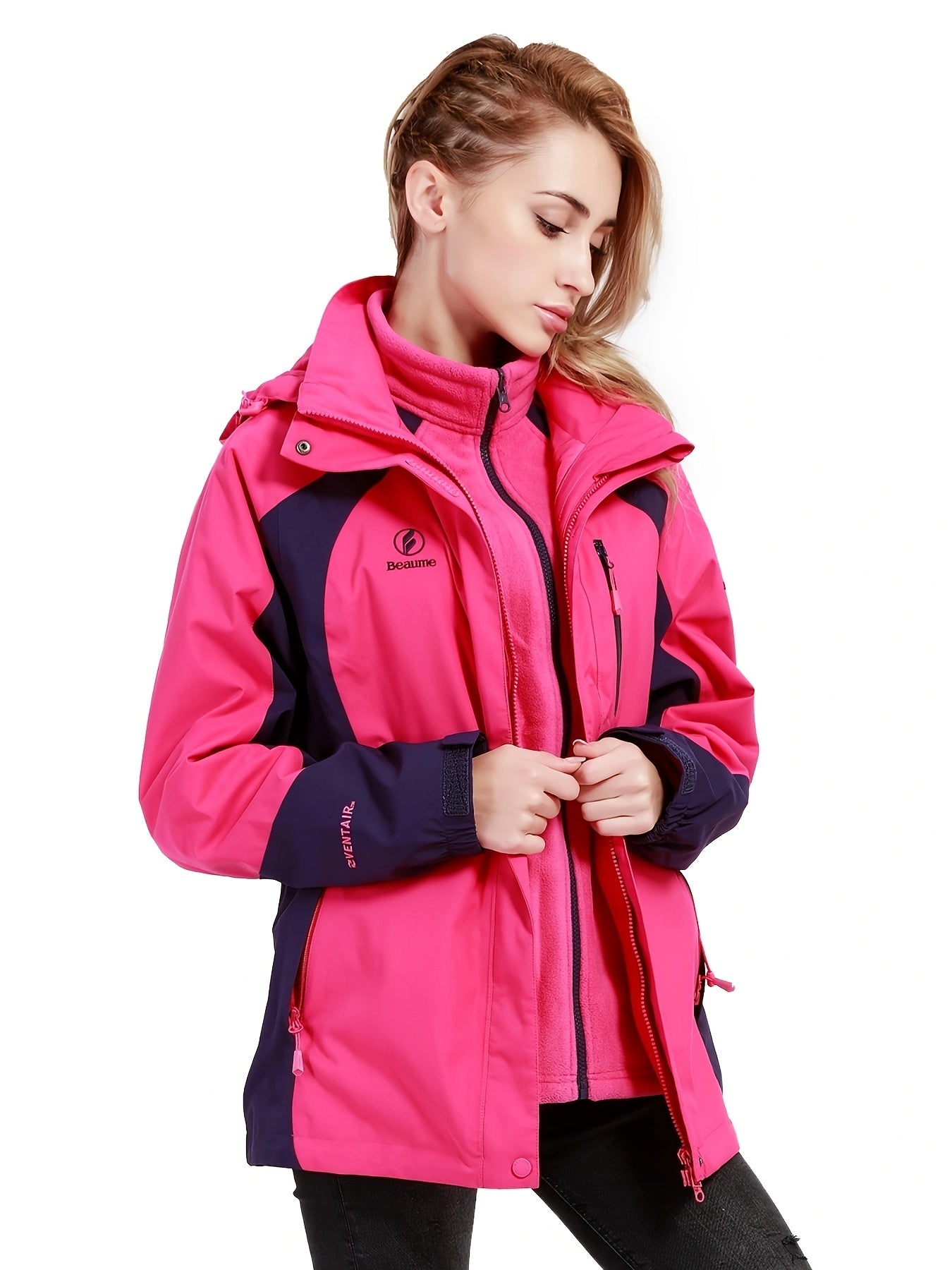 3-in-1 Winter Hooded Jacket Waterproof Ski Coat Women's Outdoor Ski Jacket