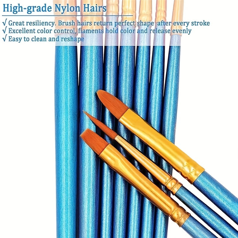 10pcs Watercolor Gouache Painting Brush Set Round Pointed Hook Pen Hair Brushes