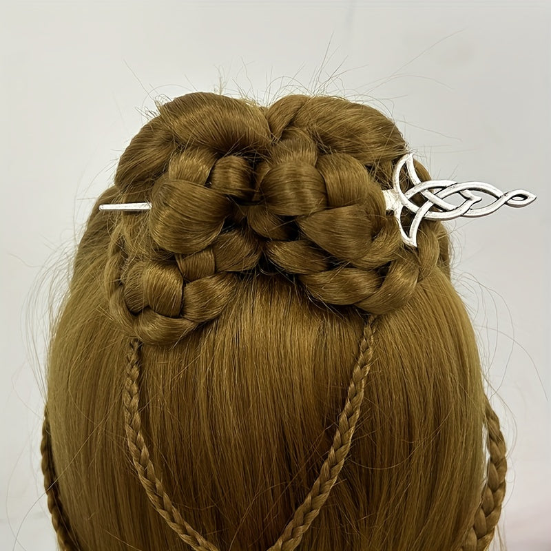 Vintage Viking Style Hairpin Tree Of Life Hairpin Celtic Knot Crescent Moon Silv