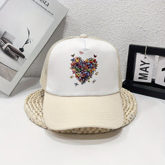 Butterfly Heart Print Trucker Hat Mesh Cartoon Baseball Cap