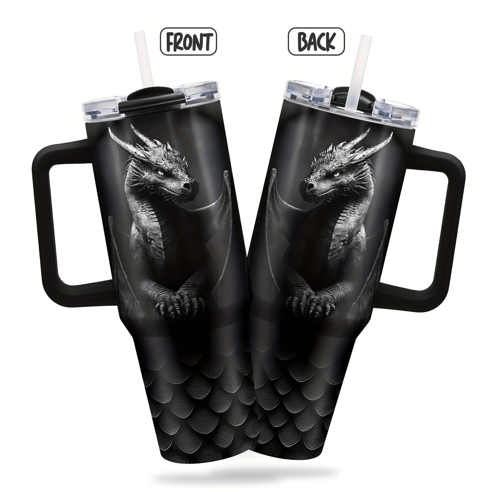 40oz Stainless Steel Dragon Tumbler Insulated Travel Mug with Lid and Handle