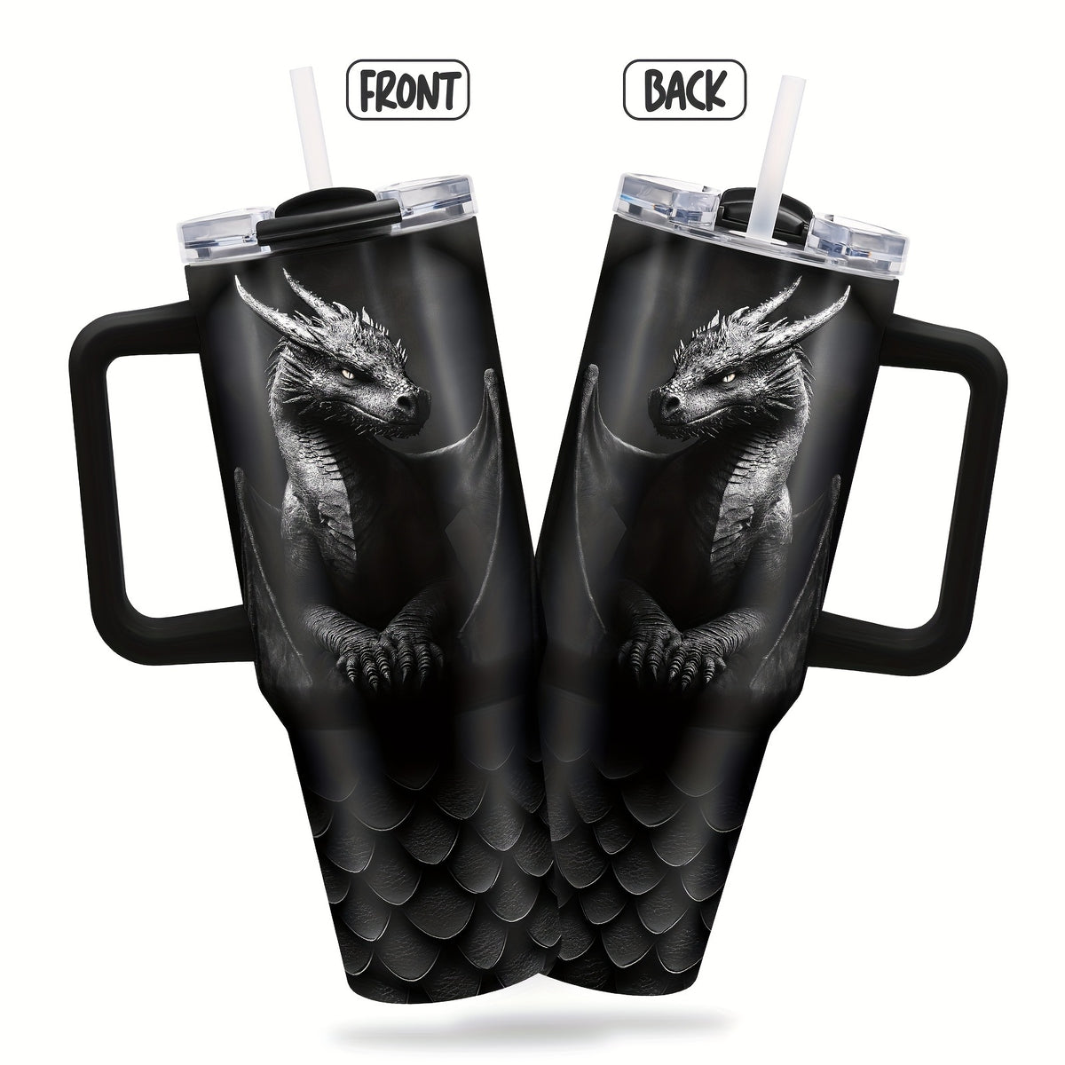 40oz Stainless Steel Dragon Tumbler Insulated Travel Mug with Lid and Handle