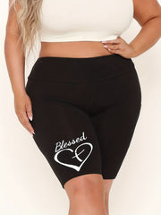 Women's Plus Cross Heart Print High Rise Stretch Biker Shorts