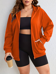  Long Sleeve Zip Hooded Coat with Pockets