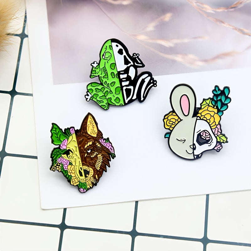 Half Skeleton Animal Brooch Novelty Design