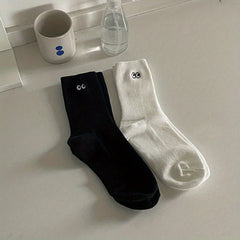 2 Pairs Eyes Pattern Socks Comfy & Mid Tube Women's Stockings