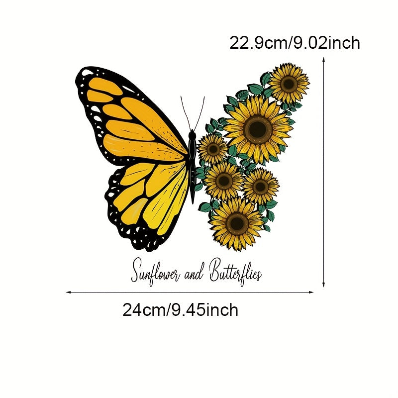 4pcs Butterfly Sunflower Iron-on Heat Transfer Stickers DIY Clothing T Shirt