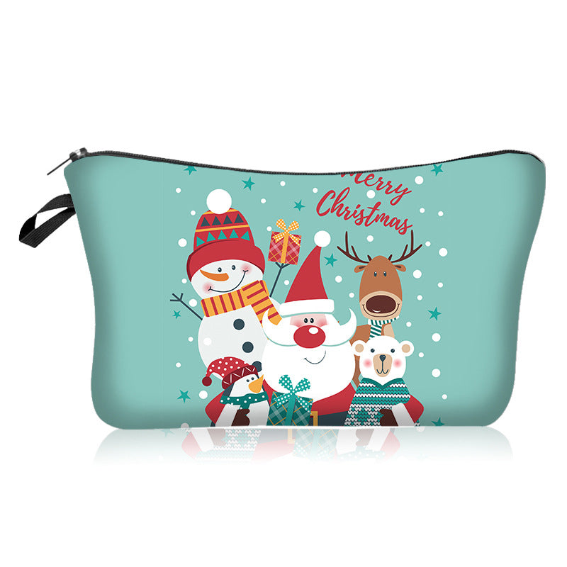 Christmas Pattern Makeup Bag Zipper Cosmetic Organizer Travel Toiletry Bag