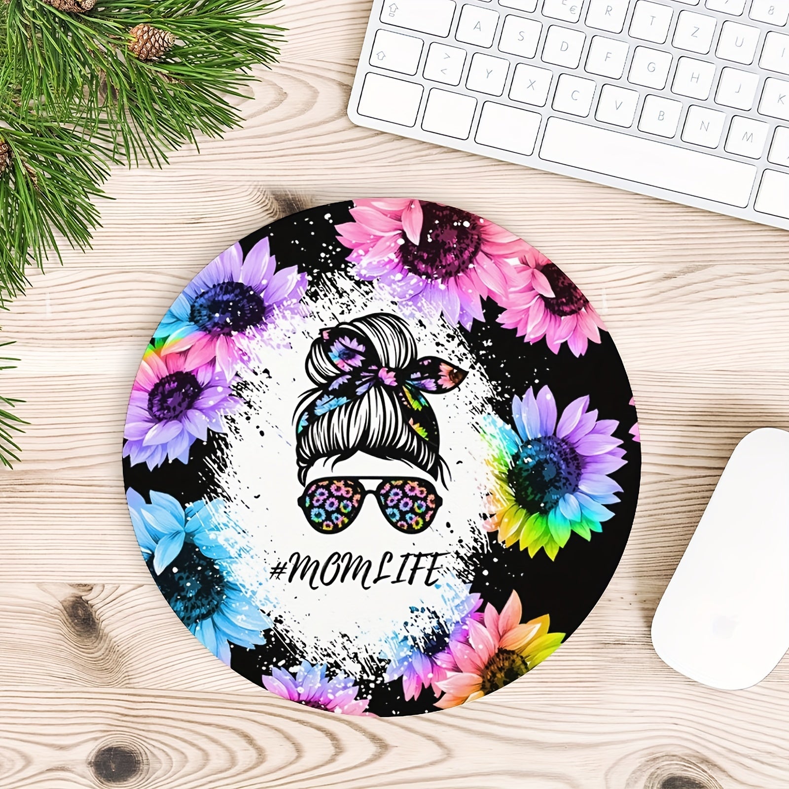 Mom Life Round Mouse Pad Non Slip Rubber Base Small Size 7.87 x 7.87 x 0.1inch