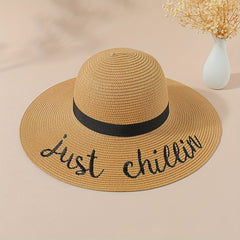 Embroidered Wide Brim Sun Hat for Summer Sun Protection