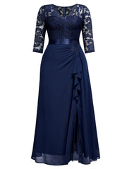  Lace Sleeve Ruffle Maxi Evening Dress