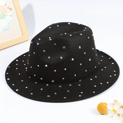 Y2K Rhinestone Decor Fedora Cap Unisex Jazz Hats Lightweight Felt Hat