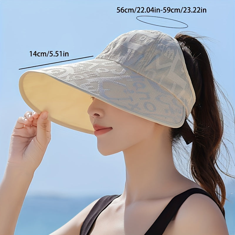 Letter Jacquard Ponytail Visor Hat Wide Brim Sunscreen Cap