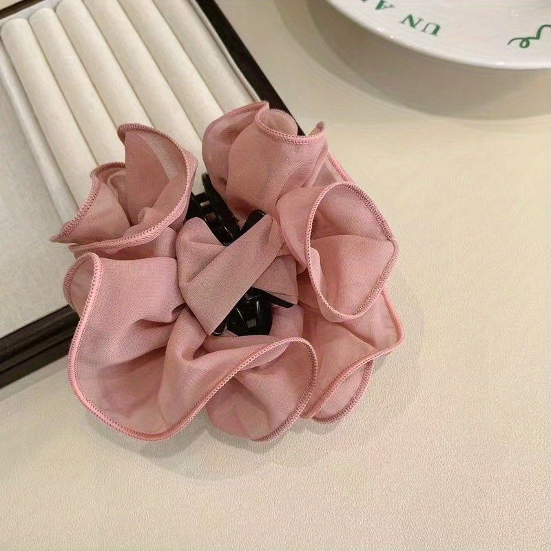 Mesh Layer Hair Claw Flower Shark Claw Ponytail Holder Hair Accessory