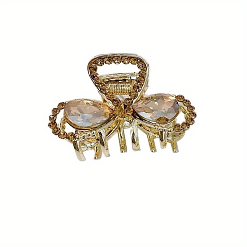 Women Rhinestone Bow Hair Claw Glitter Bowknot Hair Claw Ponytail Holder