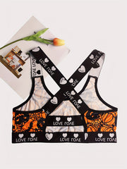  Gothic Bra Women's Pumpkin Print Crisscross Back Bra