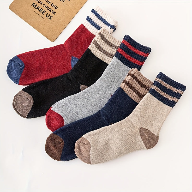 5 Pairs Striped Colorblock Socks - Women's Mid Tube Stockings