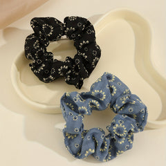 2pcs Boho Flower Print Scrunchies Hair Tie Vintage Sparkle Hair Rope